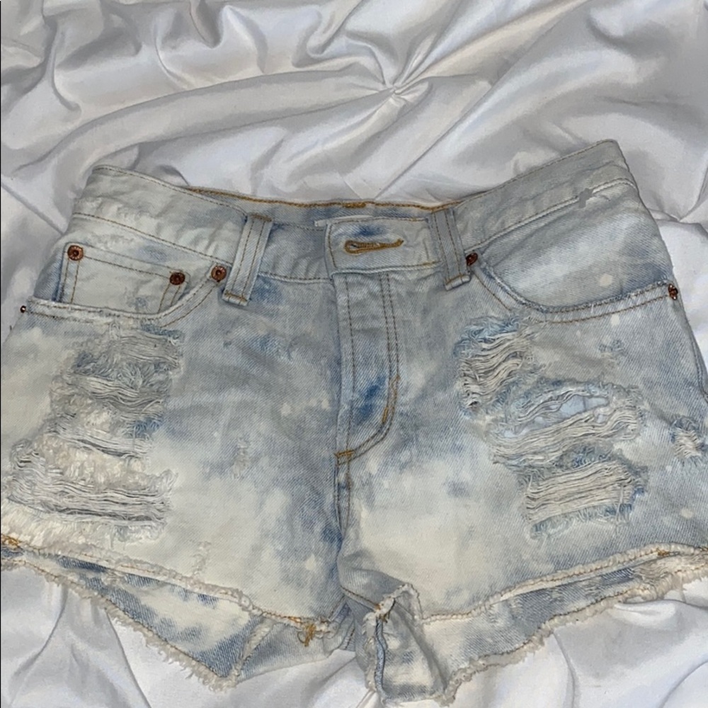 TNA light blue distressed shorts